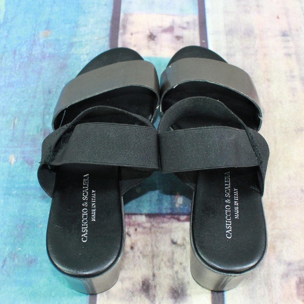 Casuccio & Scalera Black Bronze Leather Slingback Wedge Sandals Size US 9 - Picture 6 of 9